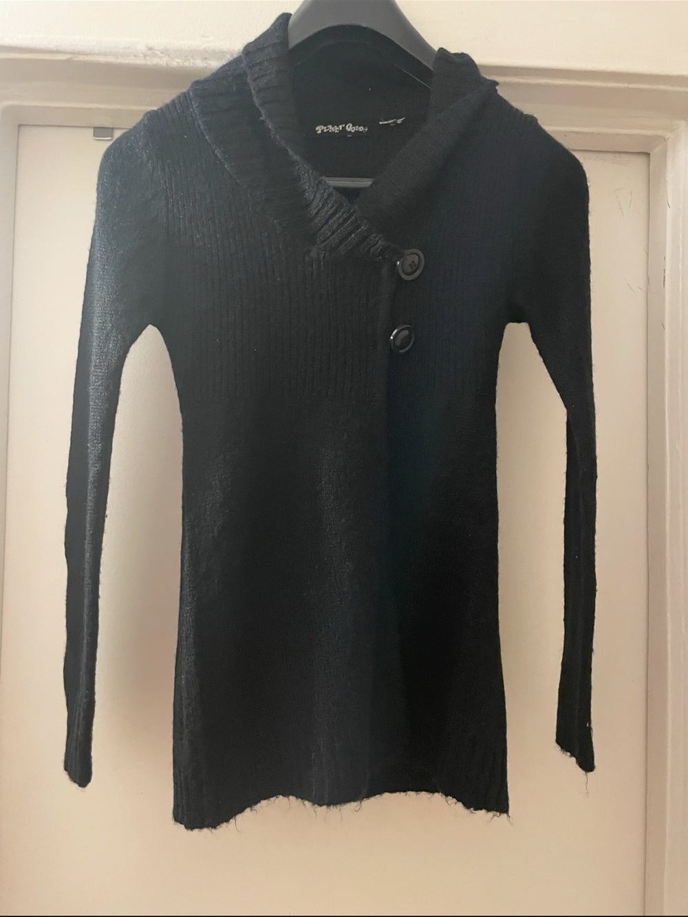 Planet Gold Black Shawl-Collar Turtleneck Sweater with Button Details size small